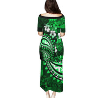 Fiji Masi Paisley With Hibiscus Tapa Puletasi Green Version LT01 - Polynesian Pride