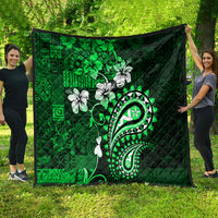 Fiji Masi Paisley With Hibiscus Tapa Quilt Green Version LT01 - Polynesian Pride