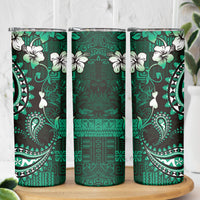 Fiji Masi Paisley With Hibiscus Tapa Skinny Tumbler Green Version LT01 - Polynesian Pride