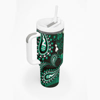 Fiji Masi Paisley With Hibiscus Tapa Tumbler With Handle Green Version LT01 - Polynesian Pride