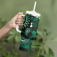Fiji Masi Paisley With Hibiscus Tapa Tumbler With Handle Green Version LT01 - Polynesian Pride