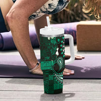 Fiji Masi Paisley With Hibiscus Tapa Tumbler With Handle Green Version LT01 - Polynesian Pride