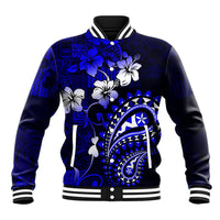 Fiji Masi Paisley With Hibiscus Tapa Baseball Jacket Navy Blue Version LT01 Unisex Blue - Polynesian Pride