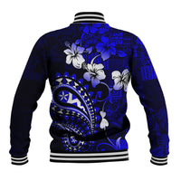 Fiji Masi Paisley With Hibiscus Tapa Baseball Jacket Navy Blue Version LT01 - Polynesian Pride
