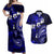 Fiji Masi Paisley With Hibiscus Tapa Couples Matching Off Shoulder Maxi Dress and Hawaiian Shirt Navy Blue Version LT01 Blue - Polynesian Pride