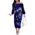 Fiji Masi Paisley With Hibiscus Tapa Family Matching Off Shoulder Long Sleeve Dress and Hawaiian Shirt Navy Blue Version LT01 Mom's Dress Blue - Polynesian Pride