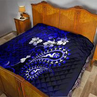 Fiji Masi Paisley With Hibiscus Tapa Quilt Navy Blue Version LT01 - Polynesian Pride