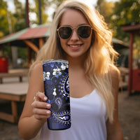 Fiji Masi Paisley With Hibiscus Tapa Skinny Tumbler Navy Blue Version LT01 - Polynesian Pride
