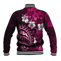 Fiji Masi Paisley With Hibiscus Tapa Baseball Jacket Pink Version LT01 - Polynesian Pride