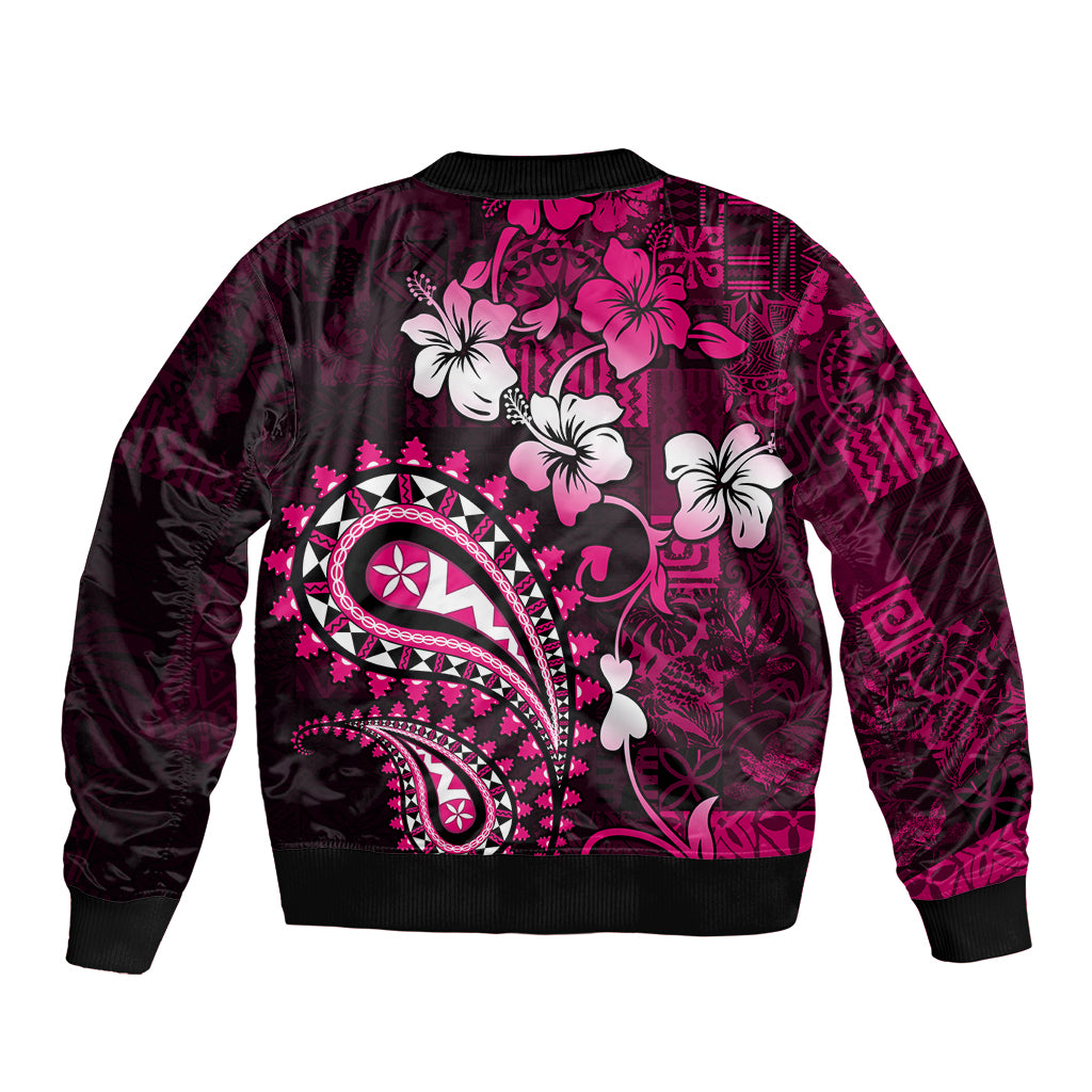 Fiji Masi Paisley With Hibiscus Tapa Bomber Jacket Pink Version LT01 - Polynesian Pride