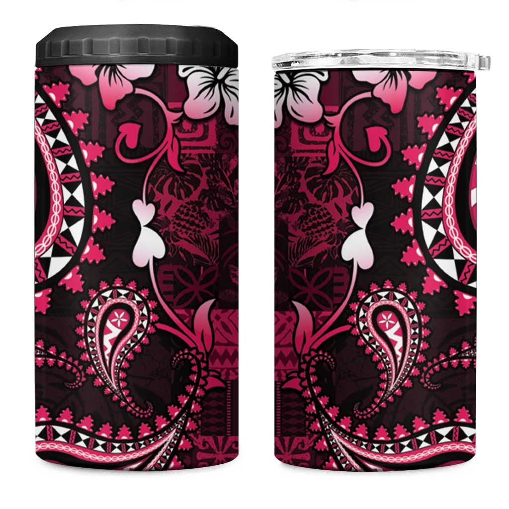 Fiji Masi Paisley With Hibiscus Tapa 4 in 1 Can Cooler Tumbler Pink Version LT01 One Size: 16 oz Pink - Polynesian Pride
