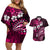 Fiji Masi Paisley With Hibiscus Tapa Couples Matching Off Shoulder Short Dress and Hawaiian Shirt Pink Version LT01 Pink - Polynesian Pride