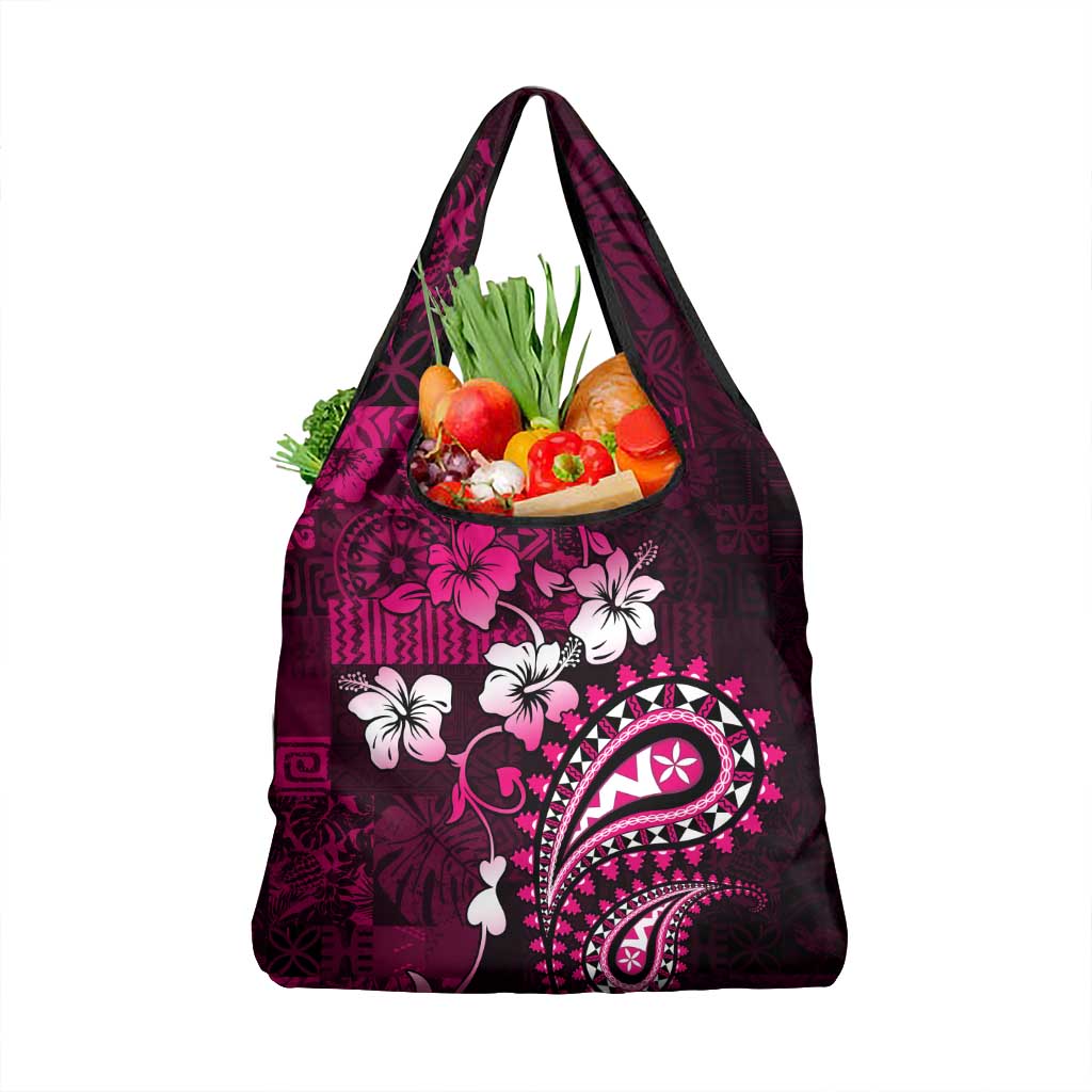 Fiji Masi Paisley With Hibiscus Tapa Grocery Bag Pink Version LT01 1-pack One Size Pink - Polynesian Pride