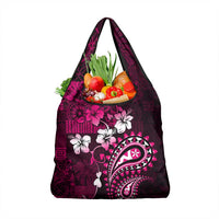 Fiji Masi Paisley With Hibiscus Tapa Grocery Bag Pink Version LT01 1-pack One Size Pink - Polynesian Pride