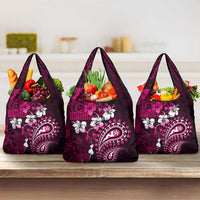 Fiji Masi Paisley With Hibiscus Tapa Grocery Bag Pink Version LT01 3-pack One Size Pink - Polynesian Pride
