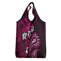 Fiji Masi Paisley With Hibiscus Tapa Grocery Bag Pink Version LT01 - Polynesian Pride