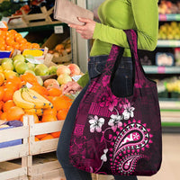 Fiji Masi Paisley With Hibiscus Tapa Grocery Bag Pink Version LT01 - Polynesian Pride