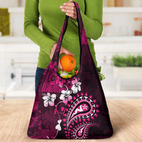 Fiji Masi Paisley With Hibiscus Tapa Grocery Bag Pink Version LT01 - Polynesian Pride