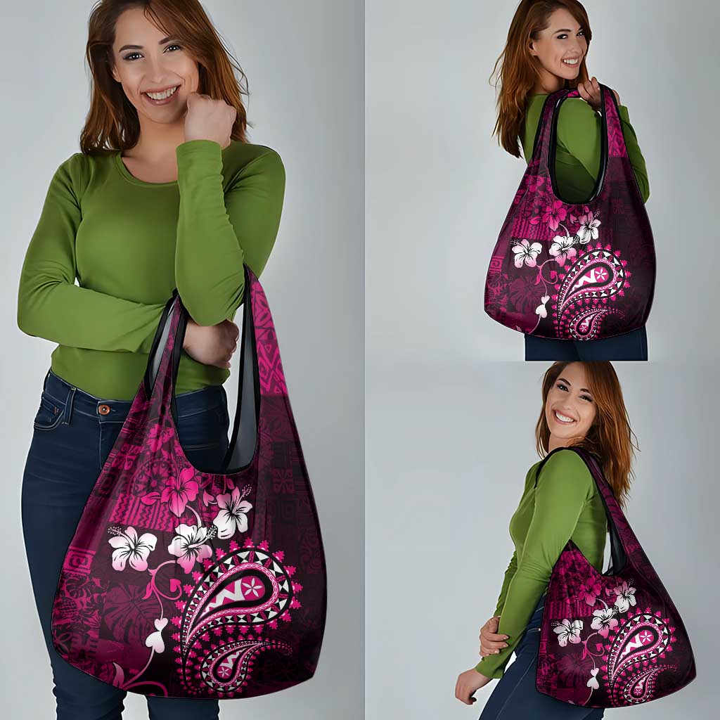 Fiji Masi Paisley With Hibiscus Tapa Grocery Bag Pink Version LT01 - Polynesian Pride