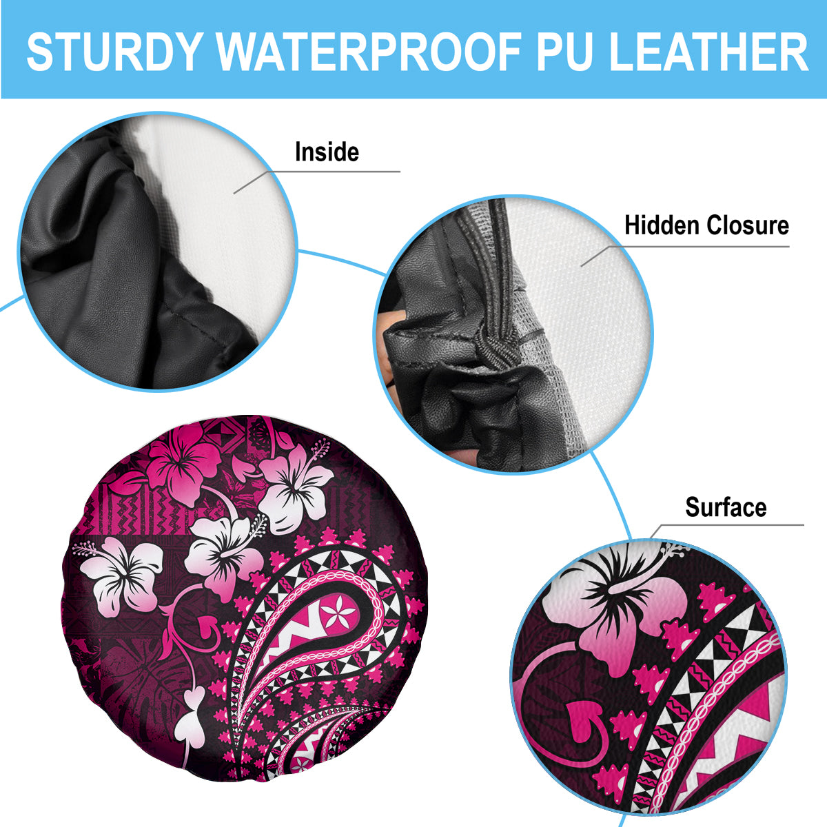 Fiji Masi Paisley With Hibiscus Tapa Spare Tire Cover Pink Version LT01 - Polynesian Pride