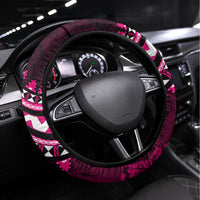 Fiji Masi Paisley With Hibiscus Tapa Steering Wheel Cover Pink Version LT01 Universal Fit Pink - Polynesian Pride