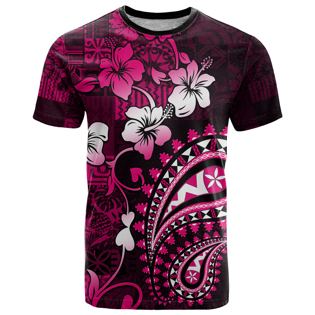 Fiji Masi Paisley With Hibiscus Tapa T Shirt Pink Version LT01 Pink - Polynesian Pride
