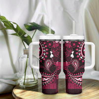 Fiji Masi Paisley With Hibiscus Tapa Tumbler With Handle Pink Version LT01 - Polynesian Pride