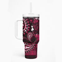 Fiji Masi Paisley With Hibiscus Tapa Tumbler With Handle Pink Version LT01 - Polynesian Pride