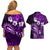 Fiji Masi Paisley Couples Matching Off Shoulder Short Dress and Hawaiian Shirt Fijian Hibiscus Tapa Purple Version LT01 - Polynesian Pride