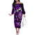 Fiji Masi Paisley Family Matching Off Shoulder Long Sleeve Dress and Hawaiian Shirt Fijian Hibiscus Tapa Purple Version LT01 Mom's Dress Purple - Polynesian Pride