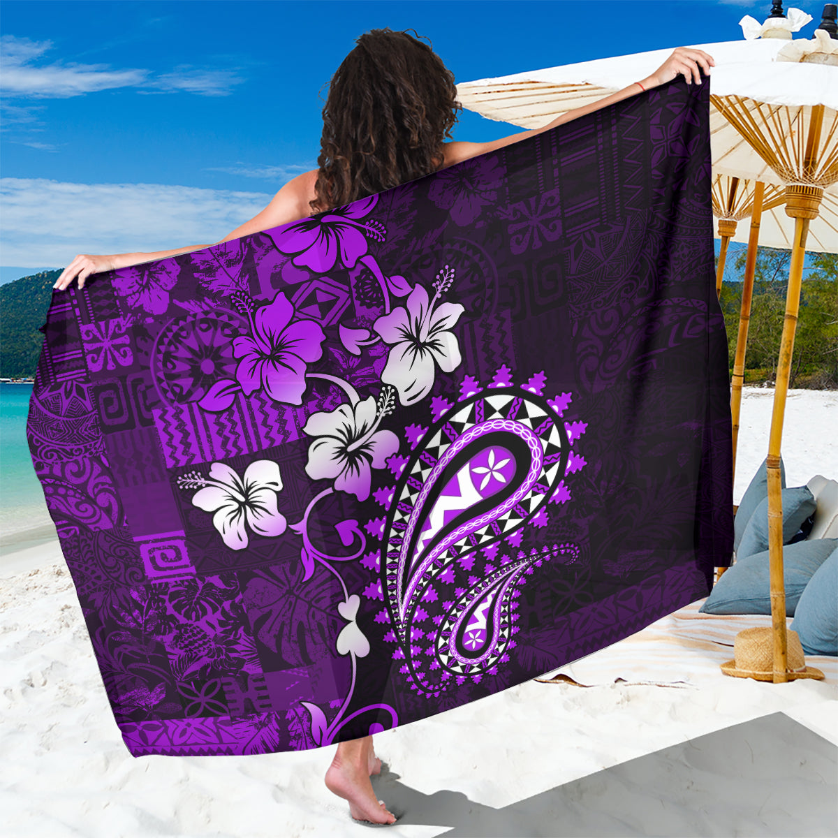 Fiji Masi Paisley Sarong Fijian Hibiscus Tapa Purple Version LT01 One Size 44 x 66 inches Purple - Polynesian Pride