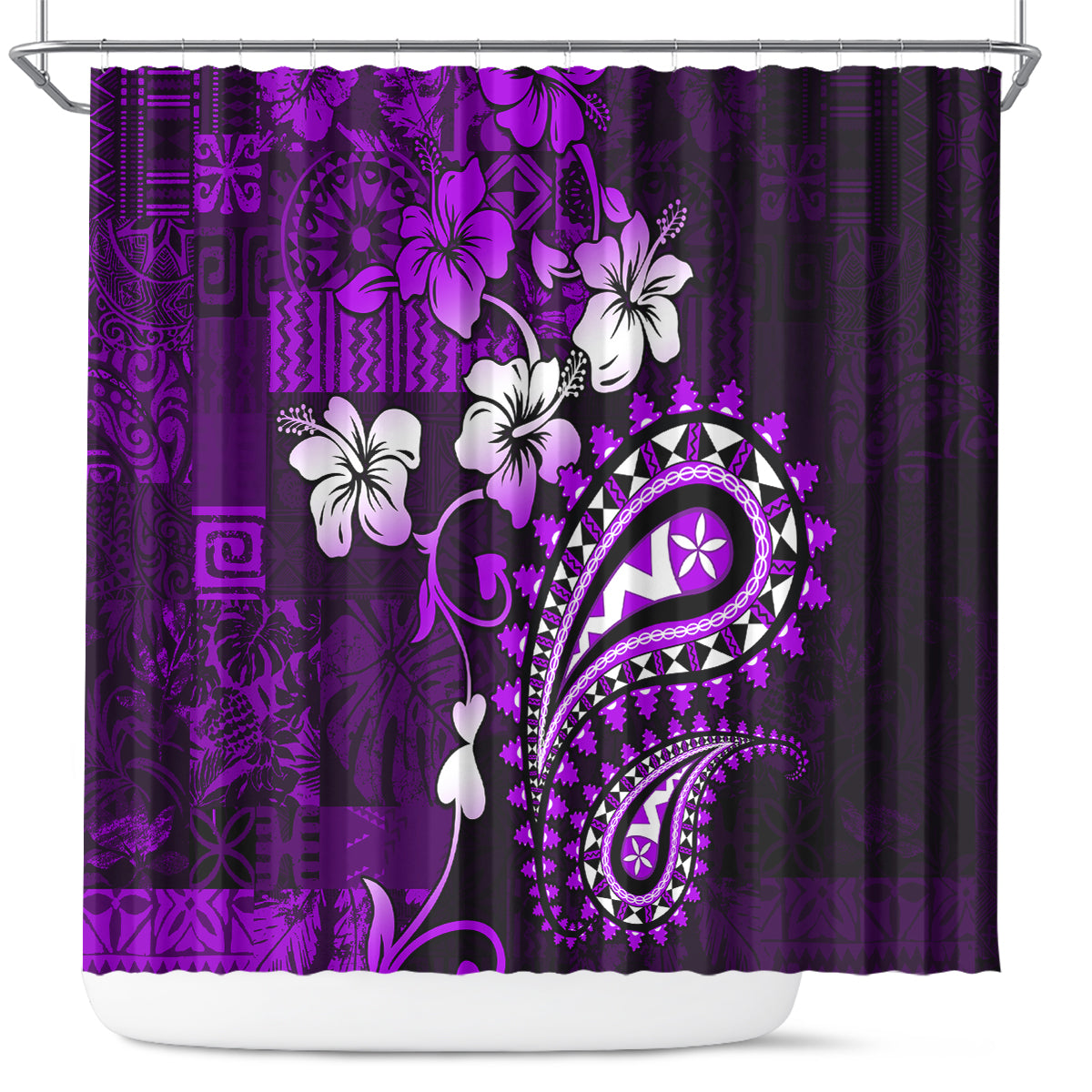 Fiji Masi Paisley Shower Curtain Fijian Hibiscus Tapa Purple Version LT01 Purple - Polynesian Pride