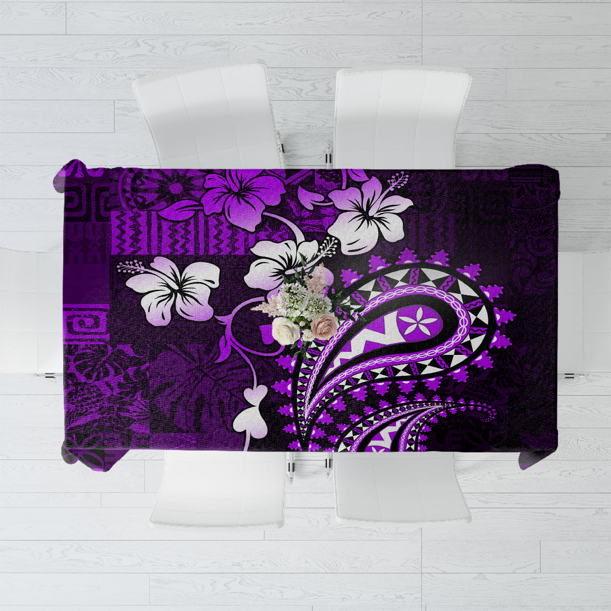 Fiji Masi Paisley Tablecloth Fijian Hibiscus Tapa Purple Version LT01 Purple - Polynesian Pride