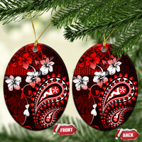 Fiji Masi Paisley Ceramic Ornament Fijian Hibiscus Tapa Red Version LT01 Oval Red - Polynesian Pride