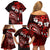 Fiji Masi Paisley Family Matching Off Shoulder Short Dress and Hawaiian Shirt Fijian Hibiscus Tapa Red Version LT01 - Polynesian Pride