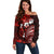 Fiji Masi Paisley Off Shoulder Sweater Fijian Hibiscus Tapa Red Version LT01 Women Red - Polynesian Pride