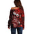 Fiji Masi Paisley Off Shoulder Sweater Fijian Hibiscus Tapa Red Version LT01 - Polynesian Pride