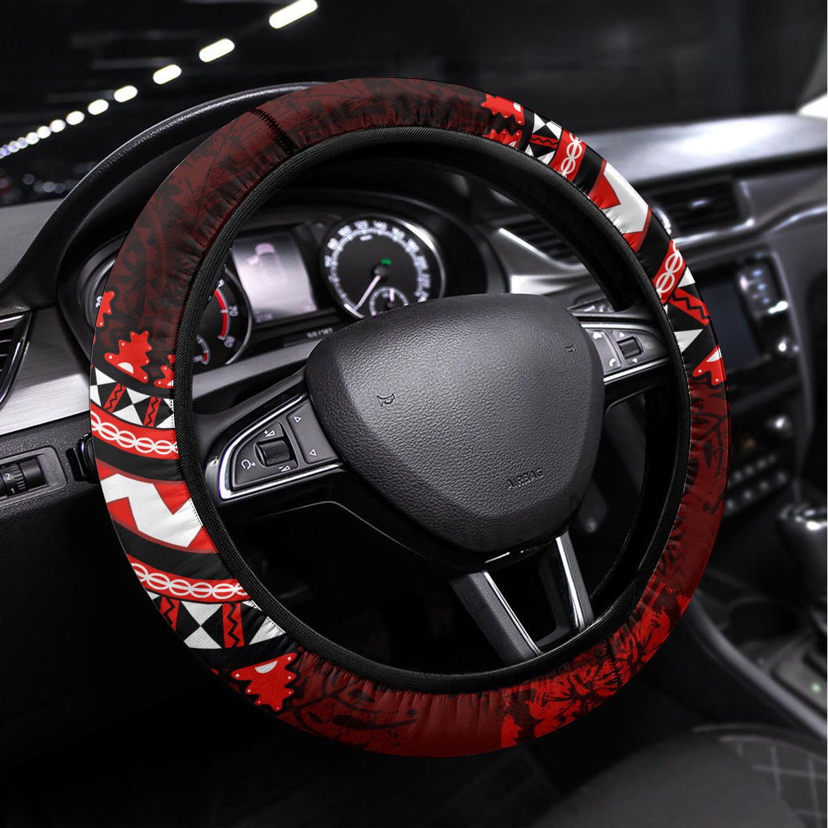 Fiji Masi Paisley Steering Wheel Cover Fijian Hibiscus Tapa Red Version LT01 Universal Fit Red - Polynesian Pride