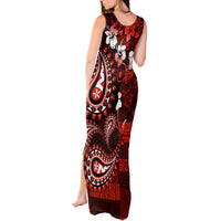 Fiji Masi Paisley Tank Maxi Dress Fijian Hibiscus Tapa Red Version LT01 - Polynesian Pride