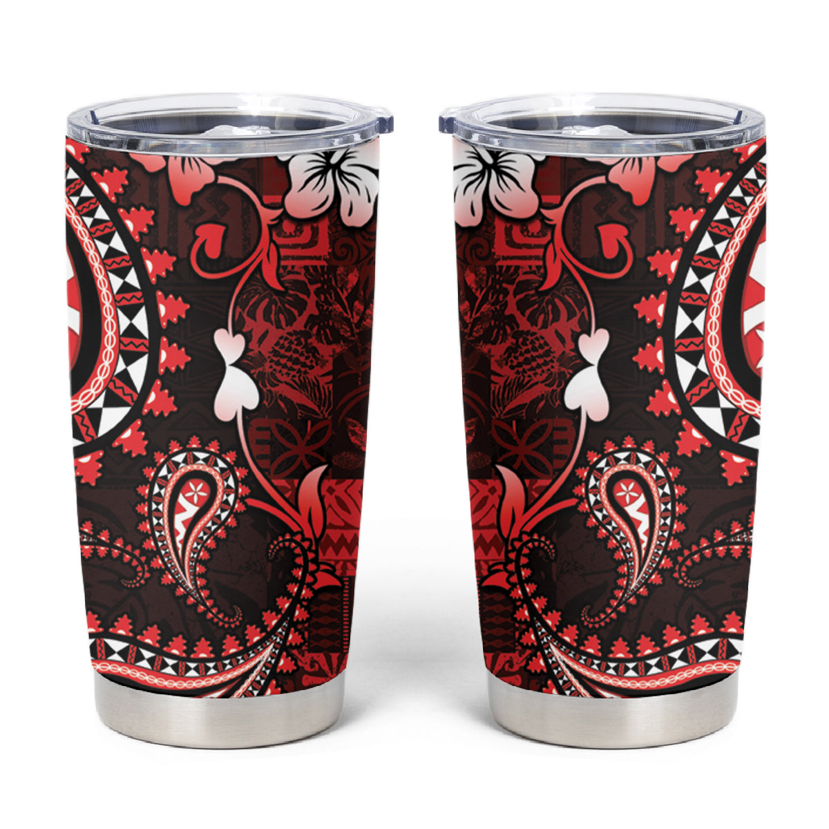 Fiji Masi Paisley Tumbler Cup Fijian Hibiscus Tapa Red Version LT01 Red - Polynesian Pride