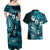 Fiji Masi Paisley Couples Matching Off Shoulder Maxi Dress and Hawaiian Shirt Fijian Hibiscus Tapa Sky Blue Version LT01 - Polynesian Pride