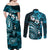 Fiji Masi Paisley Couples Matching Off Shoulder Maxi Dress and Long Sleeve Button Shirt Fijian Hibiscus Tapa Sky Blue Version LT01 - Polynesian Pride