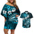 Fiji Masi Paisley Couples Matching Off Shoulder Short Dress and Hawaiian Shirt Fijian Hibiscus Tapa Sky Blue Version LT01 Blue - Polynesian Pride