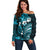 Fiji Masi Paisley Off Shoulder Sweater Fijian Hibiscus Tapa Sky Blue Version LT01 Women Blue - Polynesian Pride