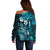 Fiji Masi Paisley Off Shoulder Sweater Fijian Hibiscus Tapa Sky Blue Version LT01 - Polynesian Pride