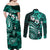 Fiji Masi Paisley Couples Matching Off Shoulder Maxi Dress and Long Sleeve Button Shirt Fijian Hibiscus Tapa Turquoise Version LT01 - Polynesian Pride