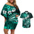 Fiji Masi Paisley Couples Matching Off Shoulder Short Dress and Hawaiian Shirt Fijian Hibiscus Tapa Turquoise Version LT01 Turquoise - Polynesian Pride