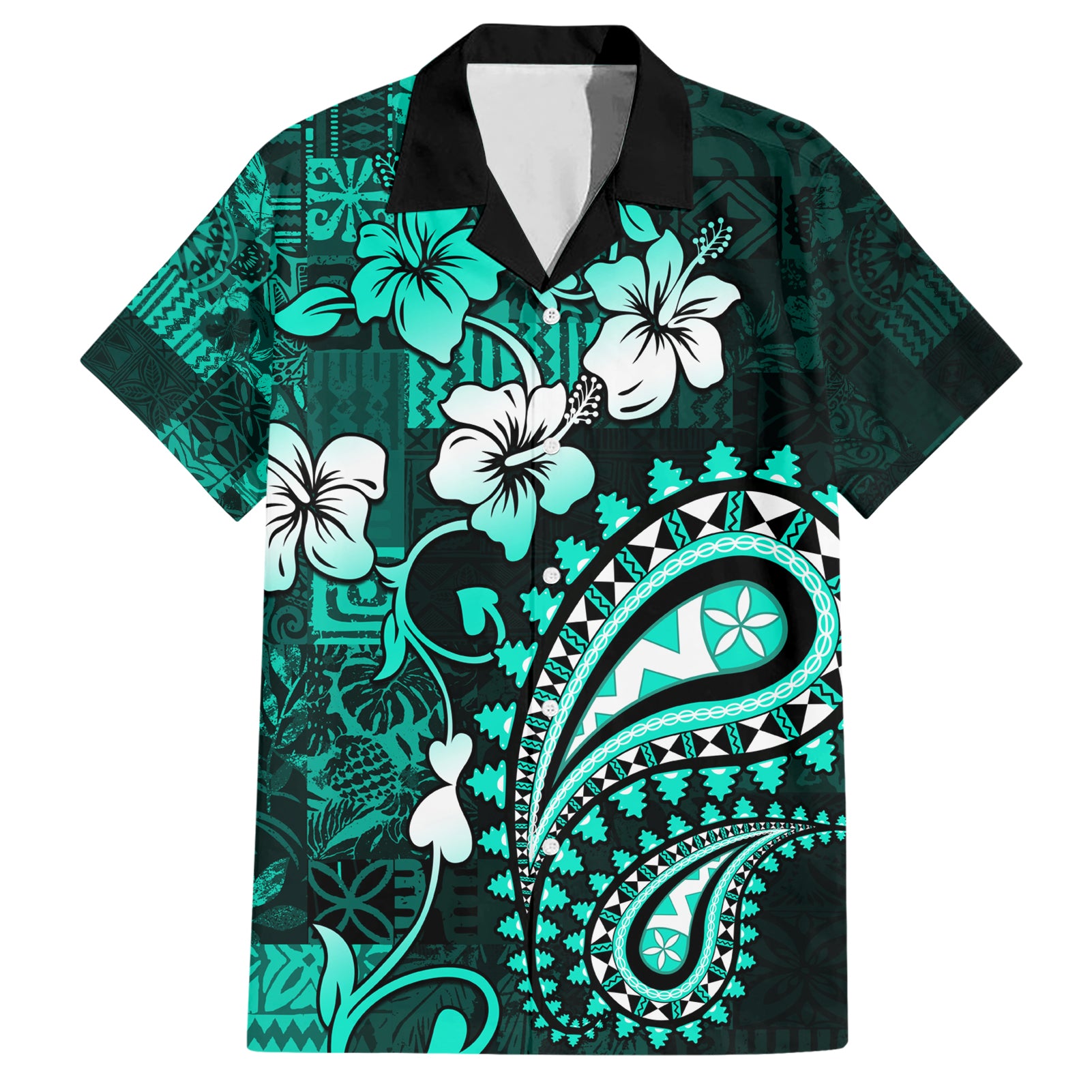 Fiji Masi Paisley Hawaiian Shirt Fijian Hibiscus Tapa Turquoise Version LT01 Turquoise - Polynesian Pride