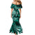 Fiji Masi Paisley Mermaid Dress Fijian Hibiscus Tapa Turquoise Version LT01 - Polynesian Pride