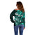 Fiji Masi Paisley Off Shoulder Sweater Fijian Hibiscus Tapa Turquoise Version LT01 - Polynesian Pride